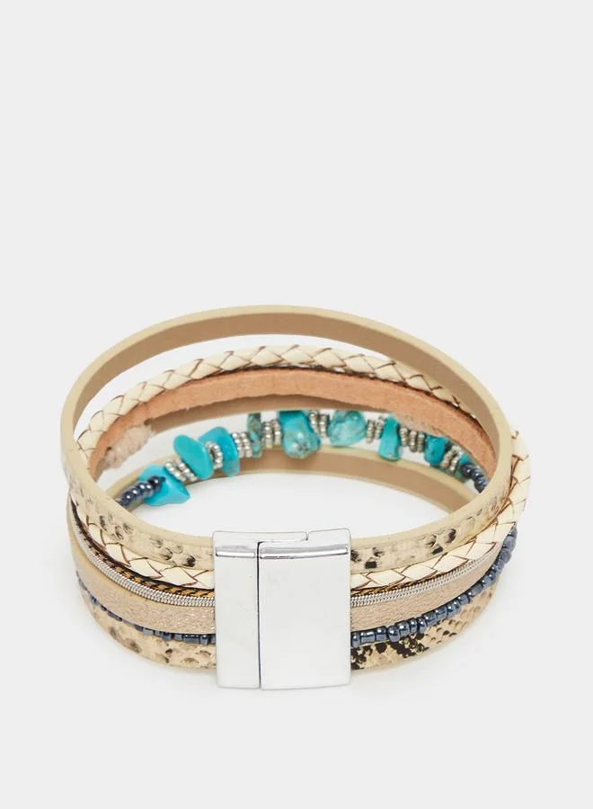 Styli Boho Chic Turquoise Feather Layered Bracelet